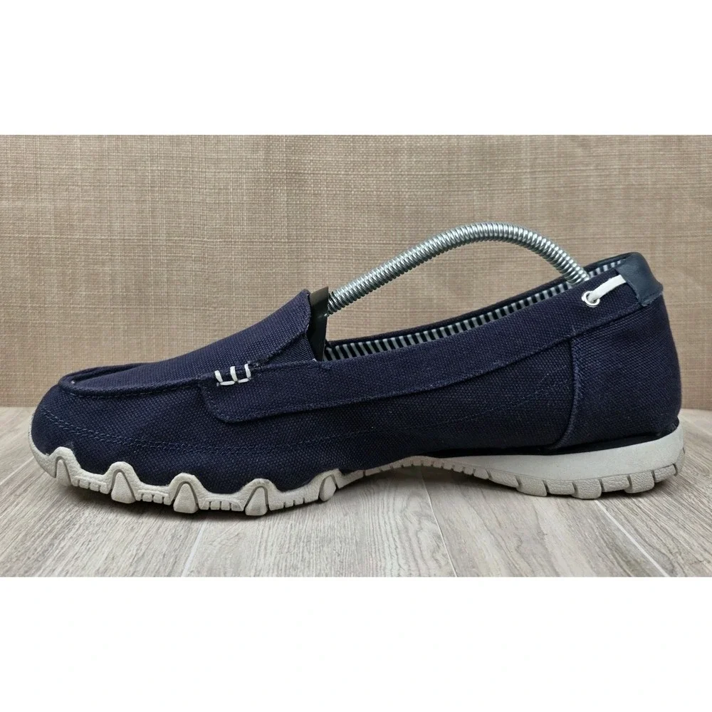 Skechers Womens Size 11 Biker Pedestrian Slip On Shoes Navy Blue Canvas Sneakers